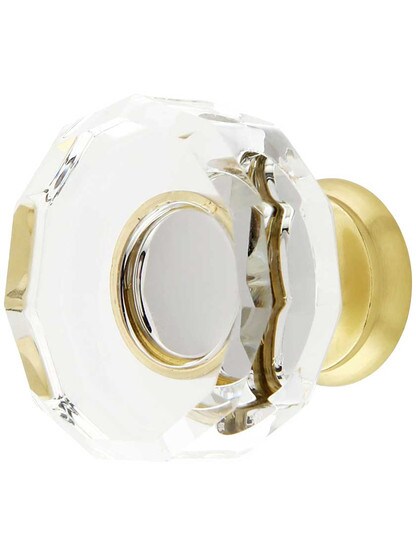 Lowell Crystal-Glass Cabinet Knob - 1 3/8 inch Diameter in Polished Brass.